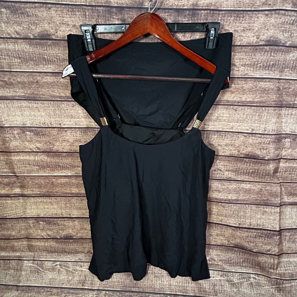 Black Tankini‎ Swimsuit Set with Gold Hardware Accents XXL High Waisted Bottoms